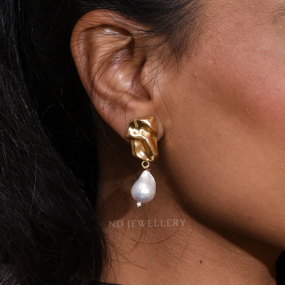 Golden Pearl Drop Earrings