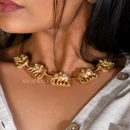 Golden Elephant Hasli Necklace Set